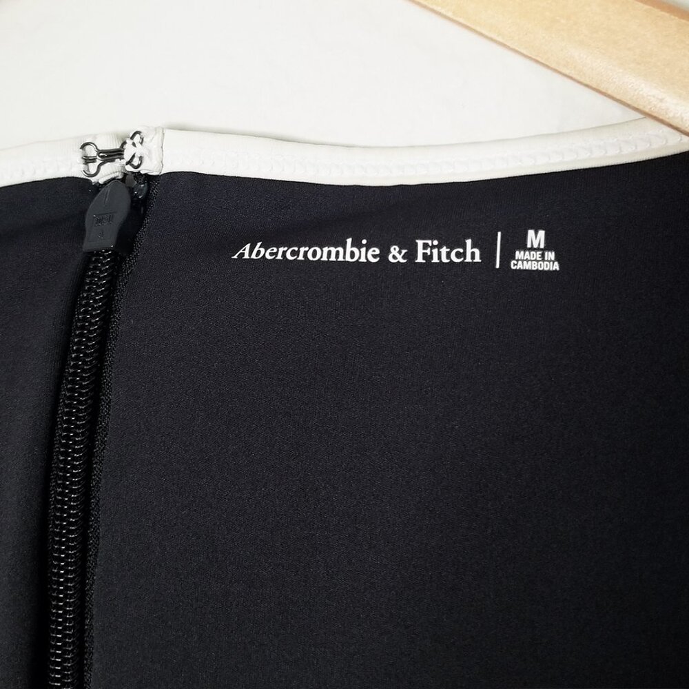 Abercrombie & Fitch Squareneck Traveler Mini Dress M Black White Trim Athleisure - Picture 10 of 16